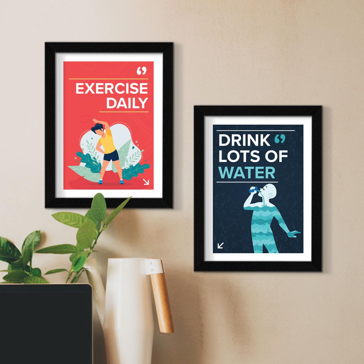 ArtX Paper Big Health Quotes Wall Frame Art Painting, Multicolor, Inspirational, 10X13 inches each, 20 X 26 inches combined, Set